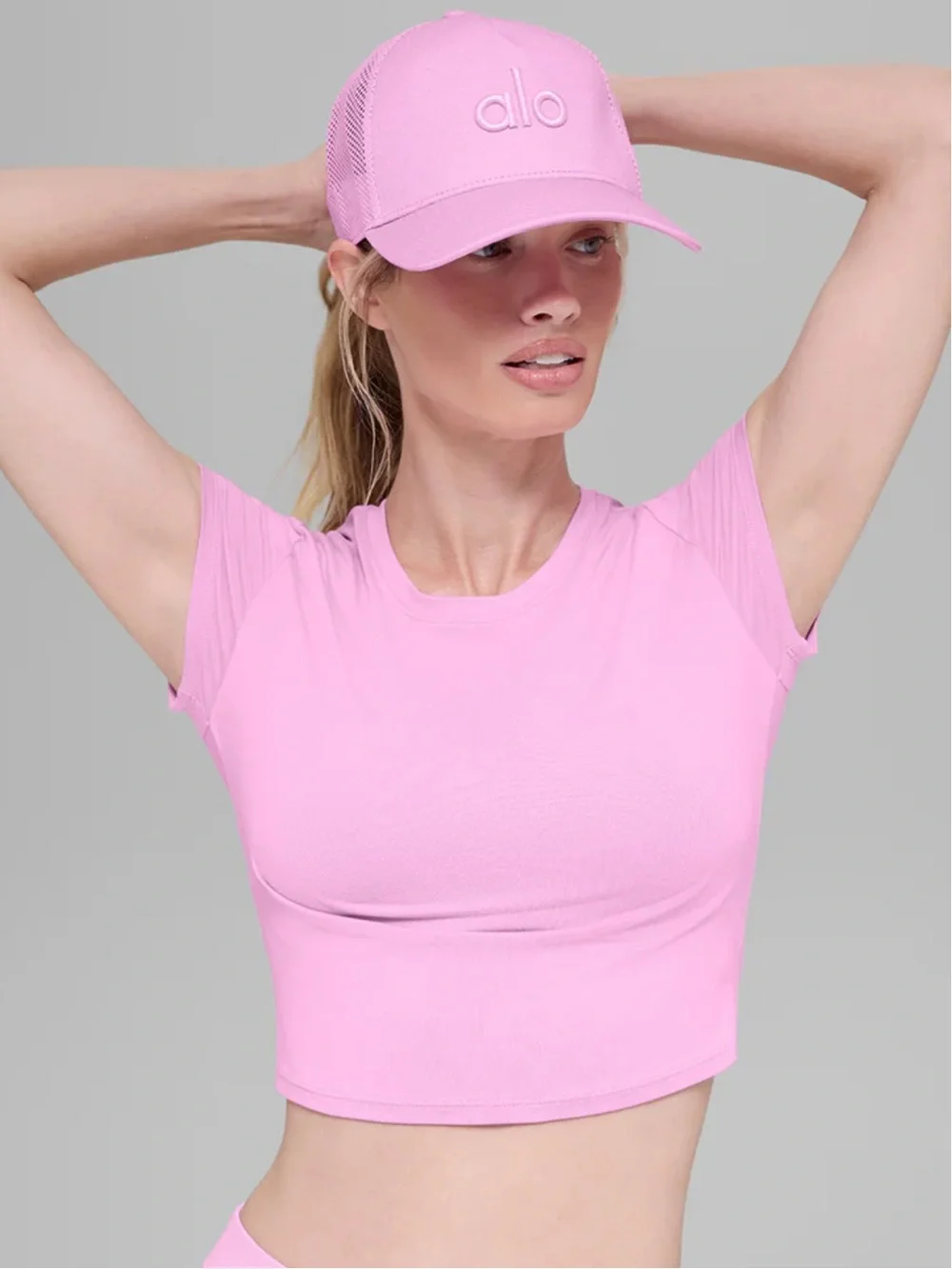 Alo District Trucker Hat Candy Heart Pink NWT